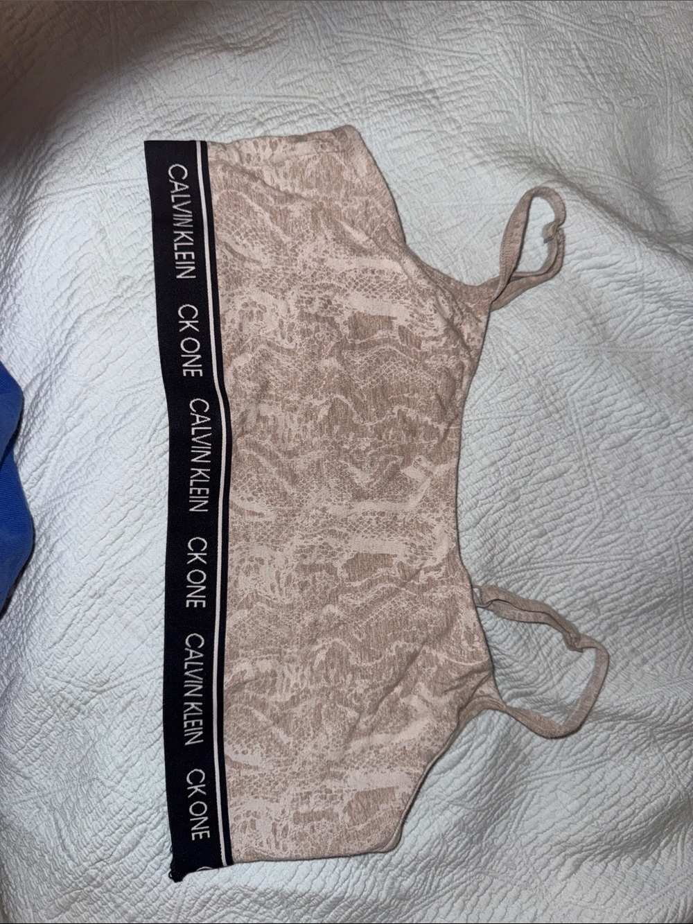 Calvin Klein Beige Lace-Print Bralette with Black CK One Band